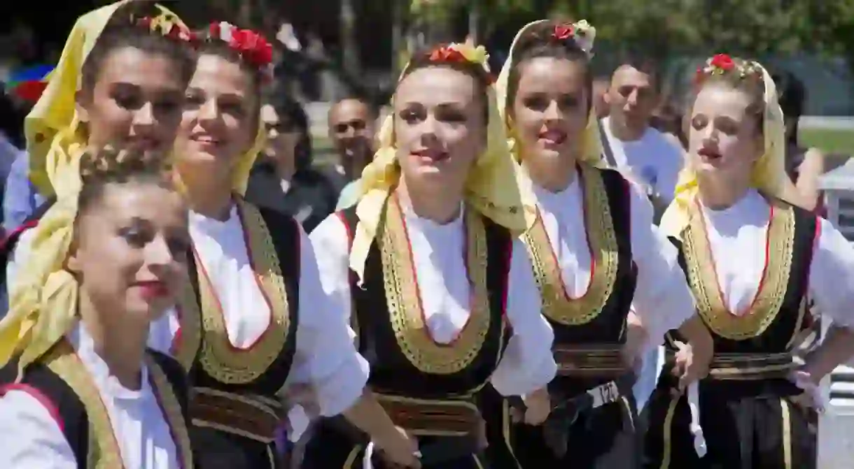 Young people in traditional Bosnian ethnic clothing