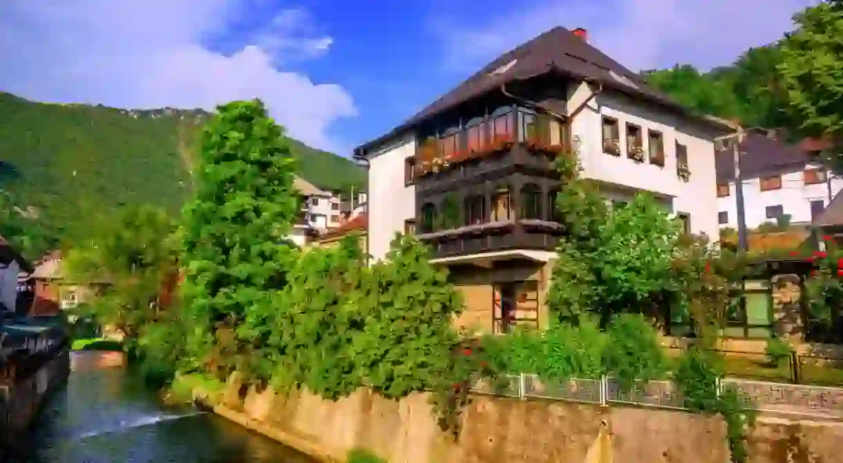 Traditional white bosnian house in ottoman style, Travnik Old Town