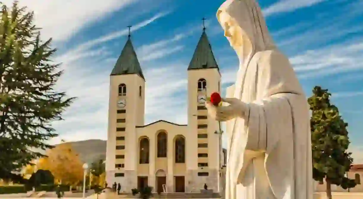 Blessed Virgin Mary & Saint James Church in background