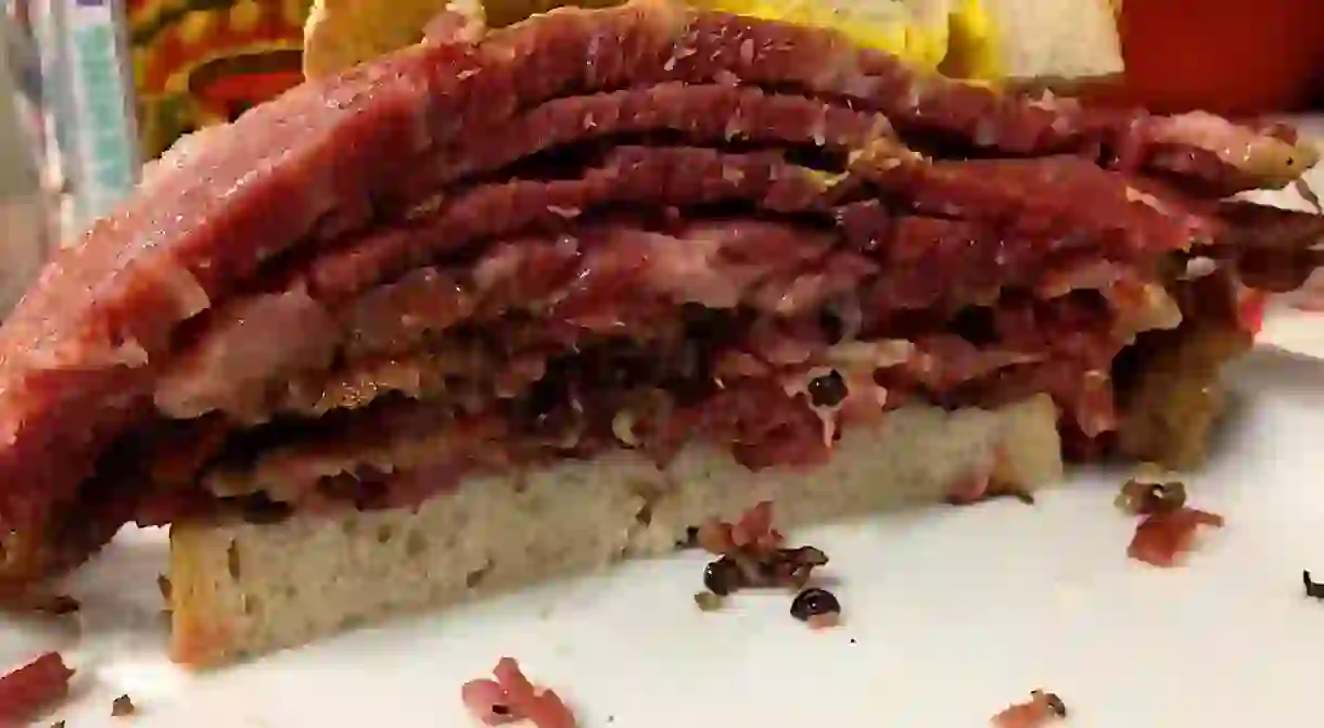 A classic smoked meat sandwich at Schwartzs