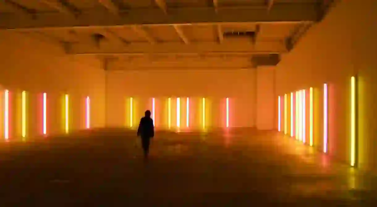 Dan Flavin, alternating pink and gold [installation view], 1967 at David Zwirner