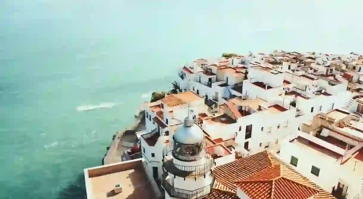 A view over Peniscolas Old Town rooftops and the sea