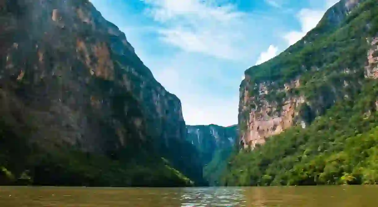 View from the water of Cañon Del Sumidero, Chiapas