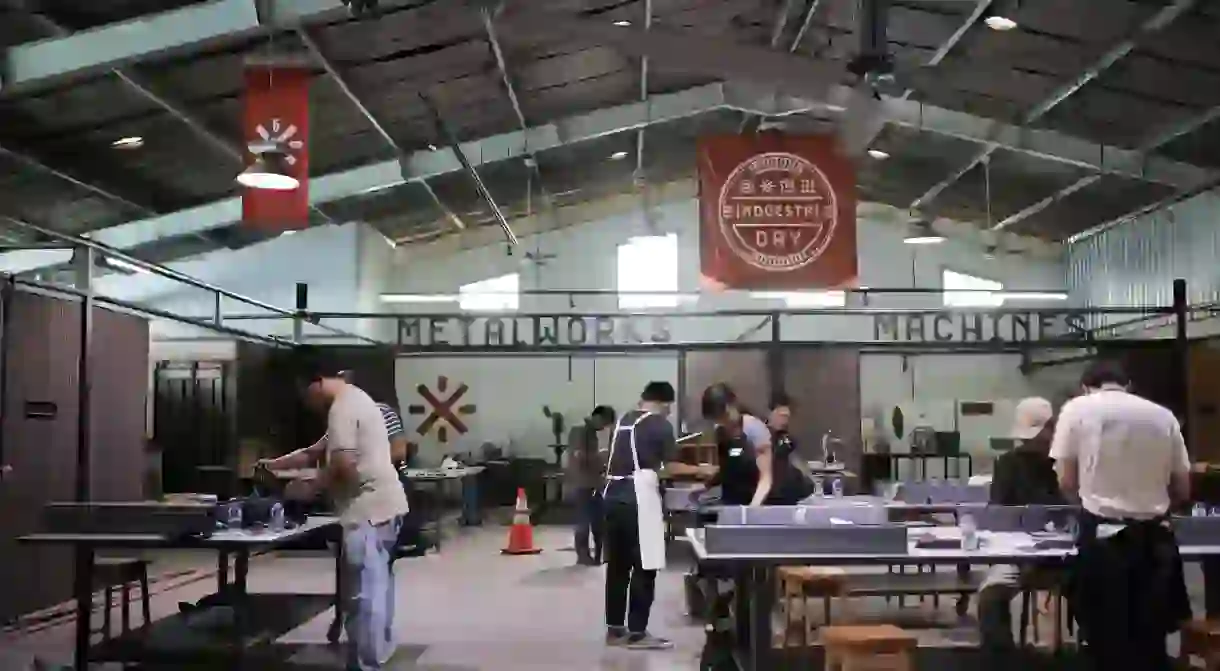 Students at an urban farming class at the Indoestri makerspace