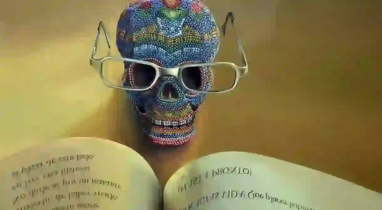 Mexican skull with book