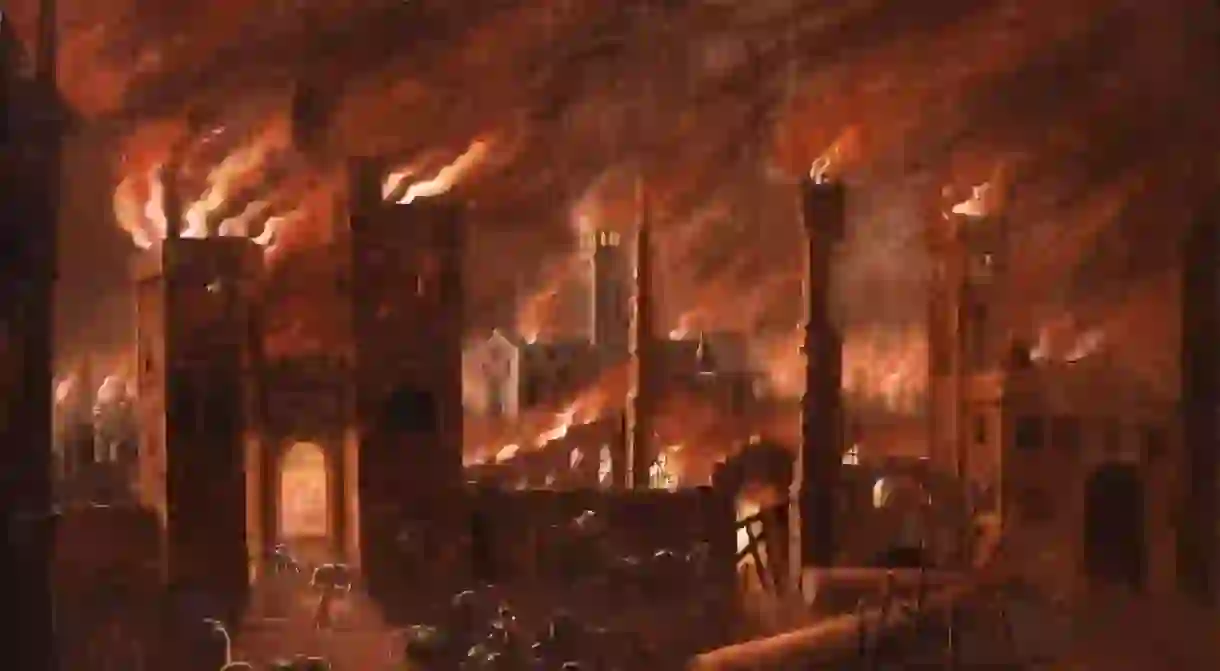 The Great Fire of London, seen from Ludgate