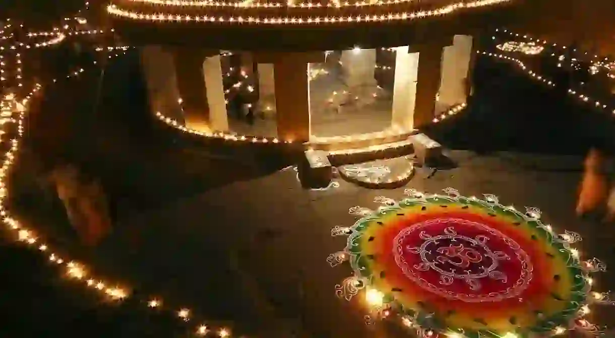 Diwali decorations at Pataleshwar Cave Temple, Pune