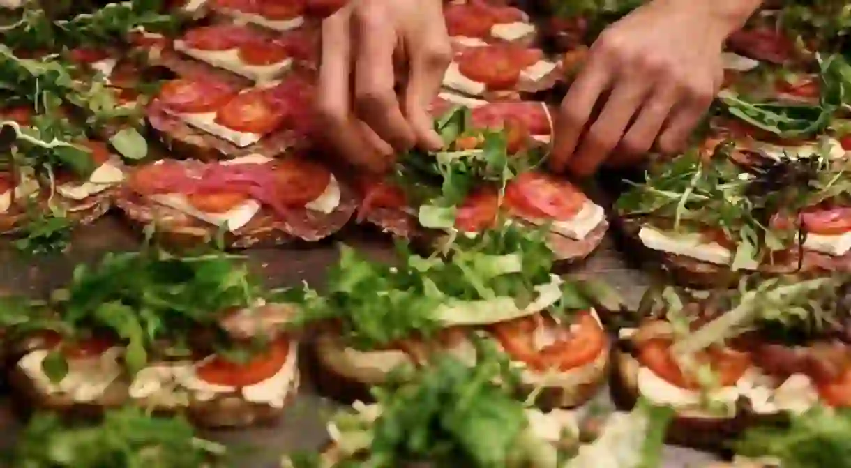 Preparing the days sandwiches