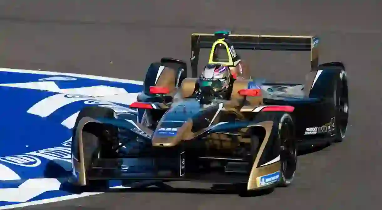 Jean-Éric Vergne racing at the 2018 Marrakesh ePrix