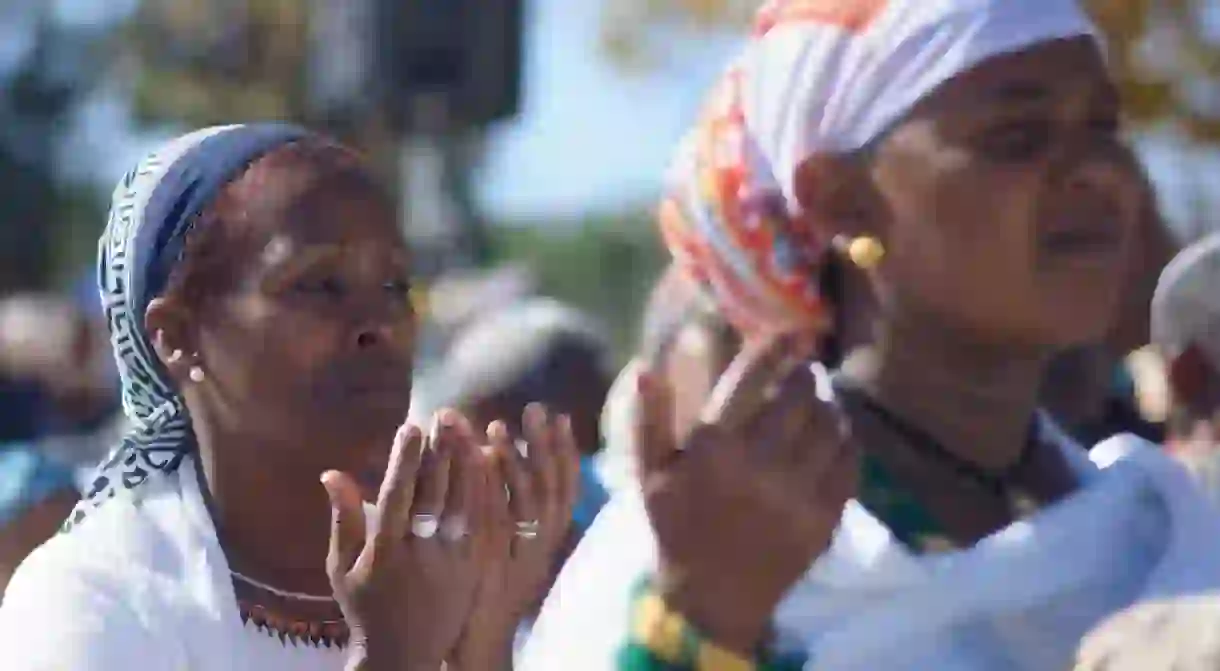 Ethiopian Jewish women pray at the Sigd in Jerusalem, Israel, 2014