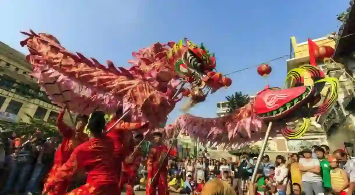 Lion dancers for Tết holiday