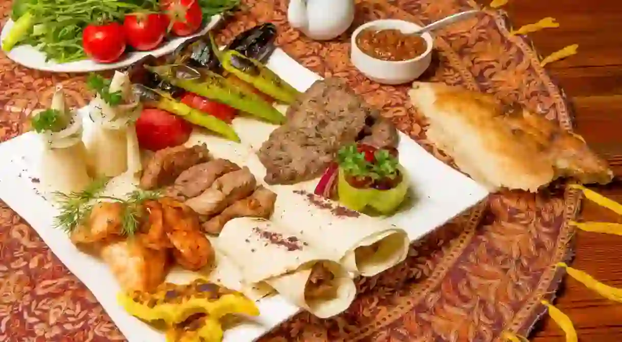 Azerbaijani cuisine with meat and vegetables