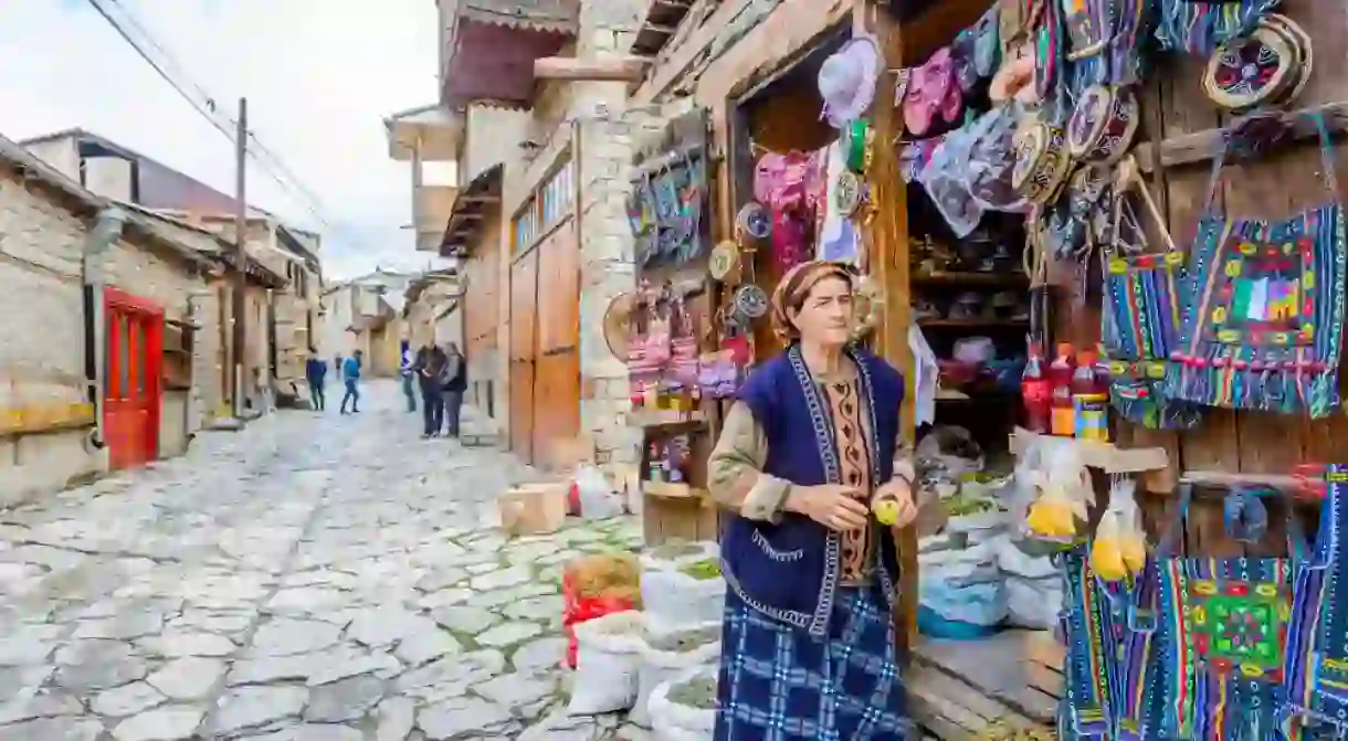 Traditional shops selling colourful souvenirs in Azerbaijan