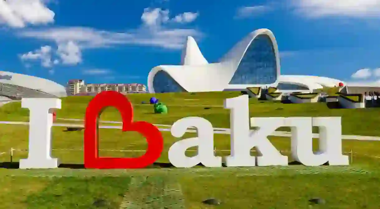 I Love Baku sign outside the Heydar Aliyev Center