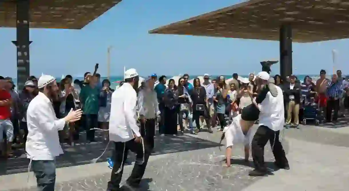 Na Nachs dancing on Israeli Independence Day 2017 at Tel Aviv beach promenade, Israel