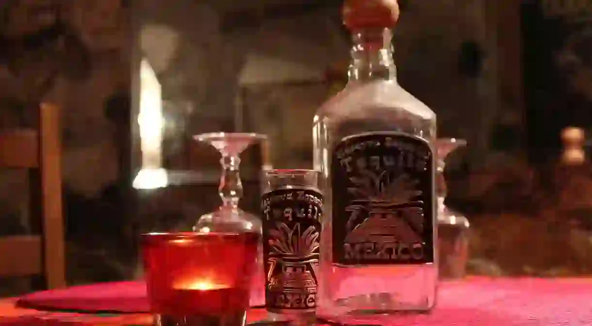 Tequila bottle and glasses