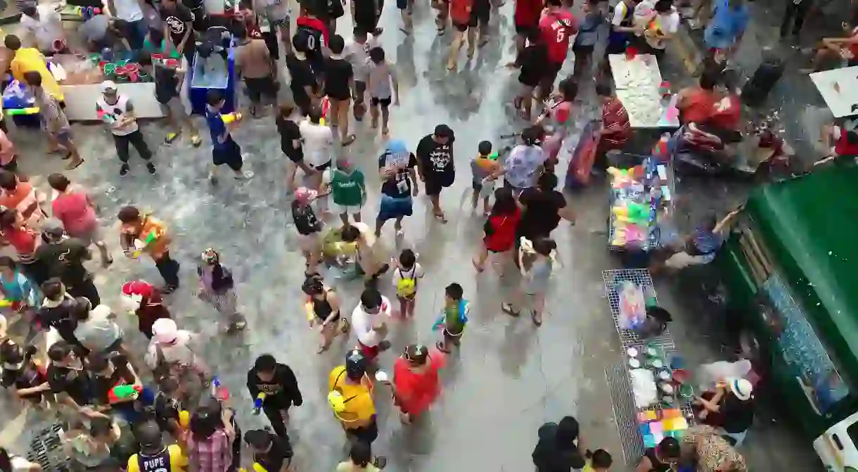 Songkran water fights at Silom