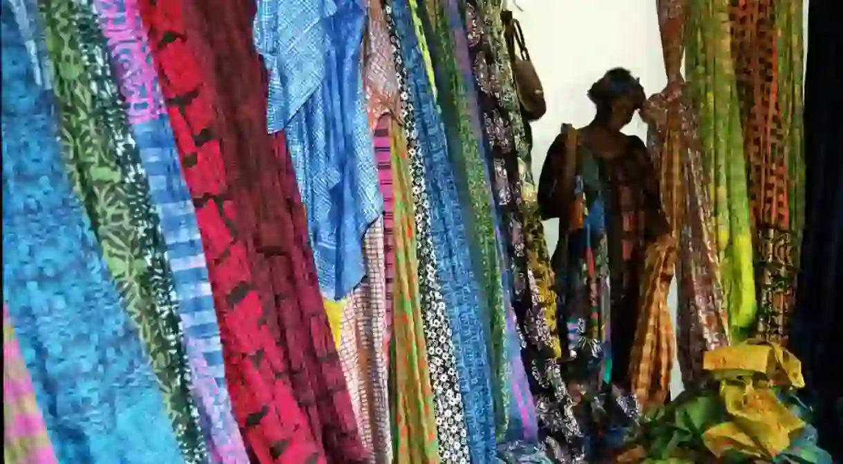 Ghanaian fabrics at Merci Asi Okanses shop, Osu