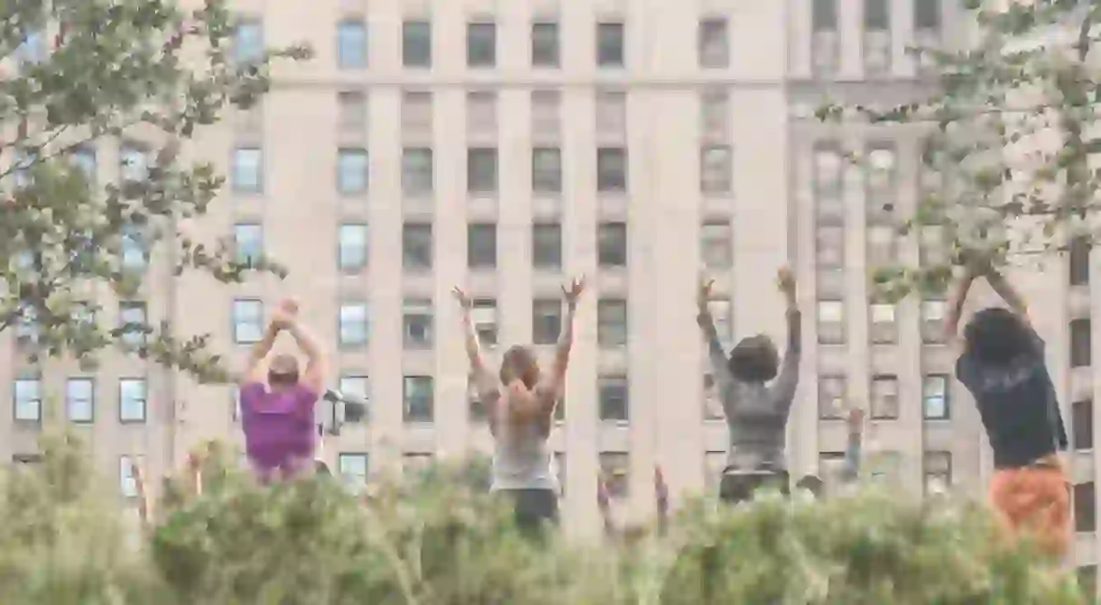 People practicing yoga