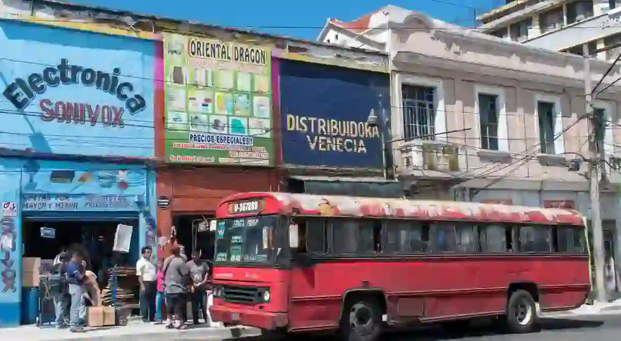 Red bus in Guatemala City