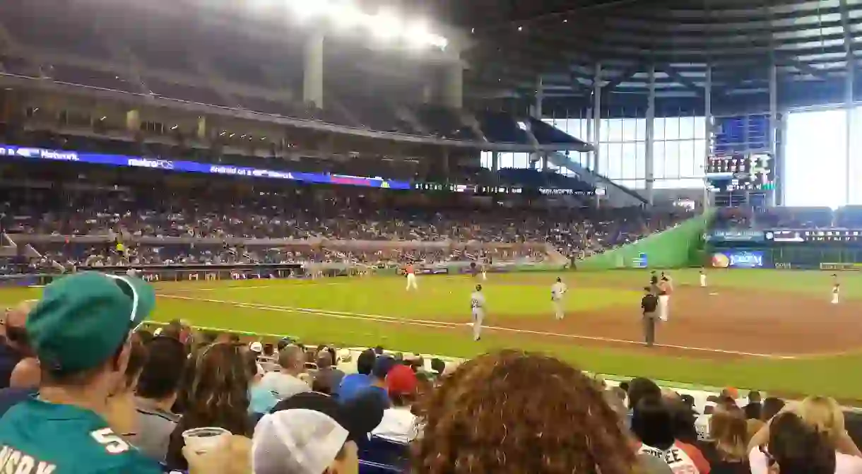 Fans watching the Miami Marlins play