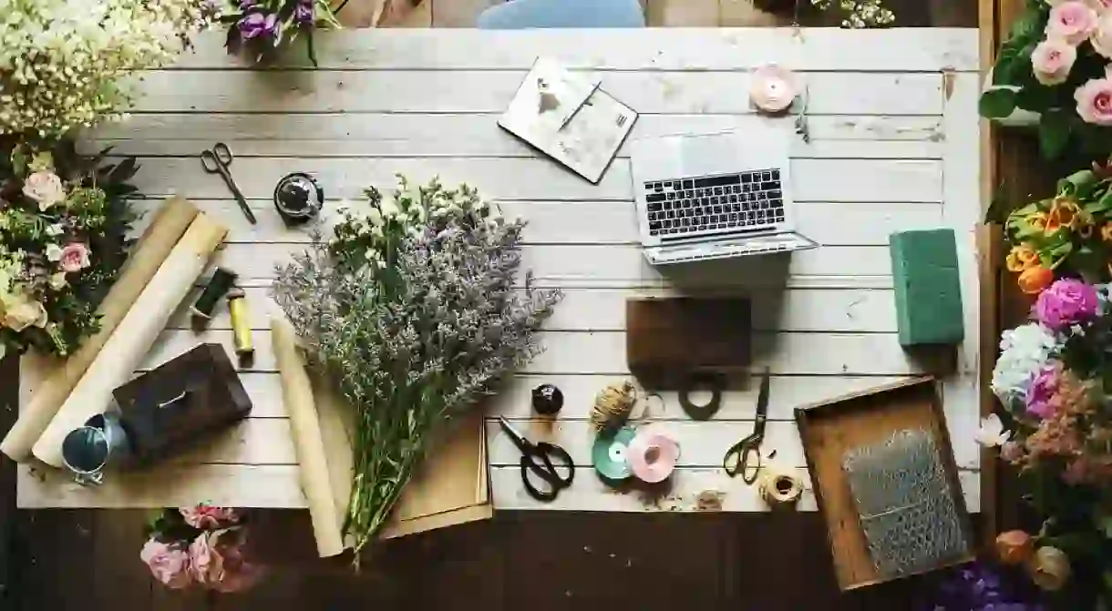 A florists work table