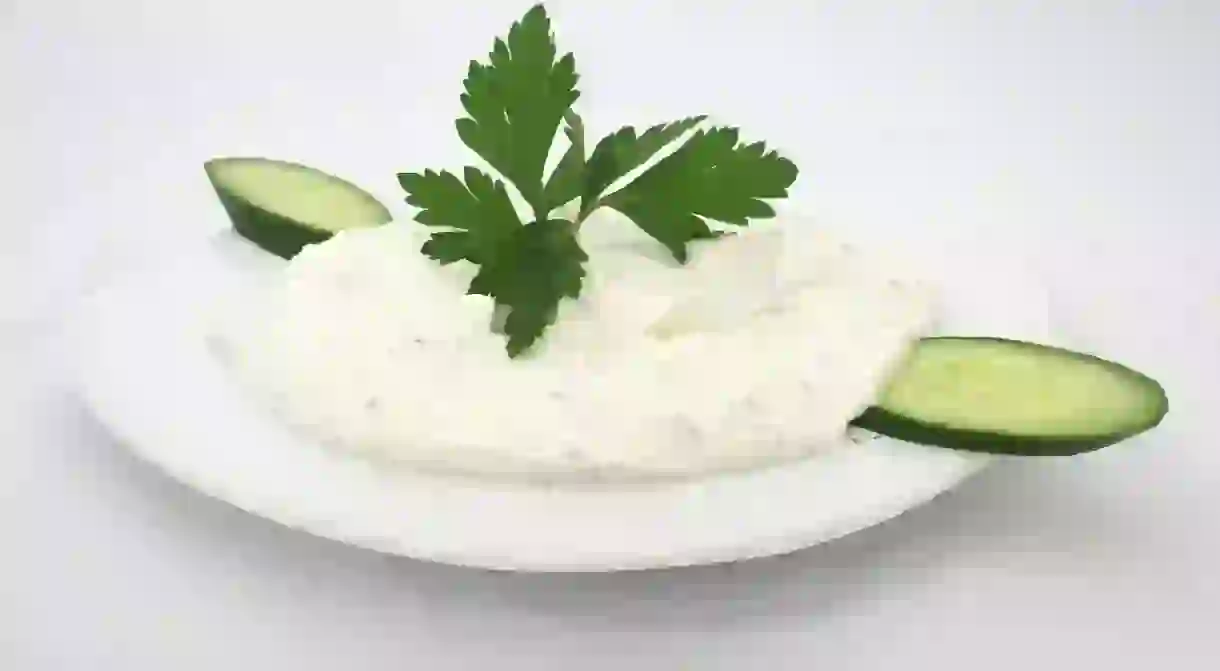 Typical Bulgarian yogurt Snezhanka salad