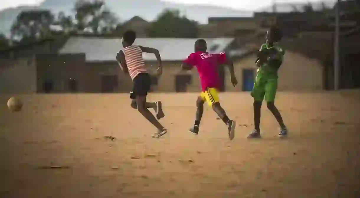 Rwandan girls playing soccer