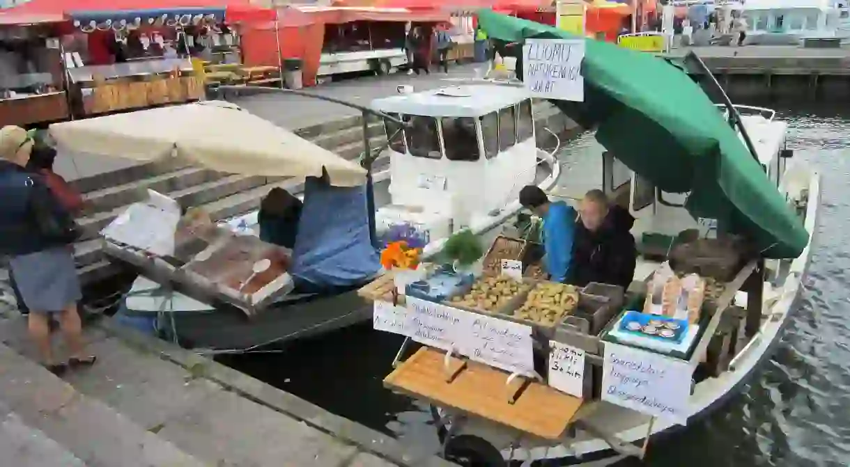 Helsinki market stalls on boats