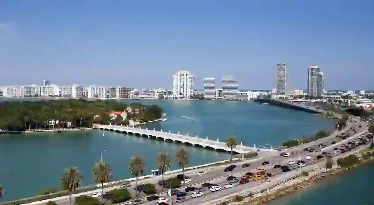 Traffic on the MacArthur Causeway in Miami