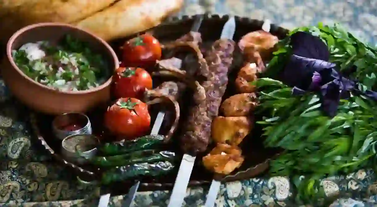 You can easily find affordable local meals such as Kebab with vegetables in Baku