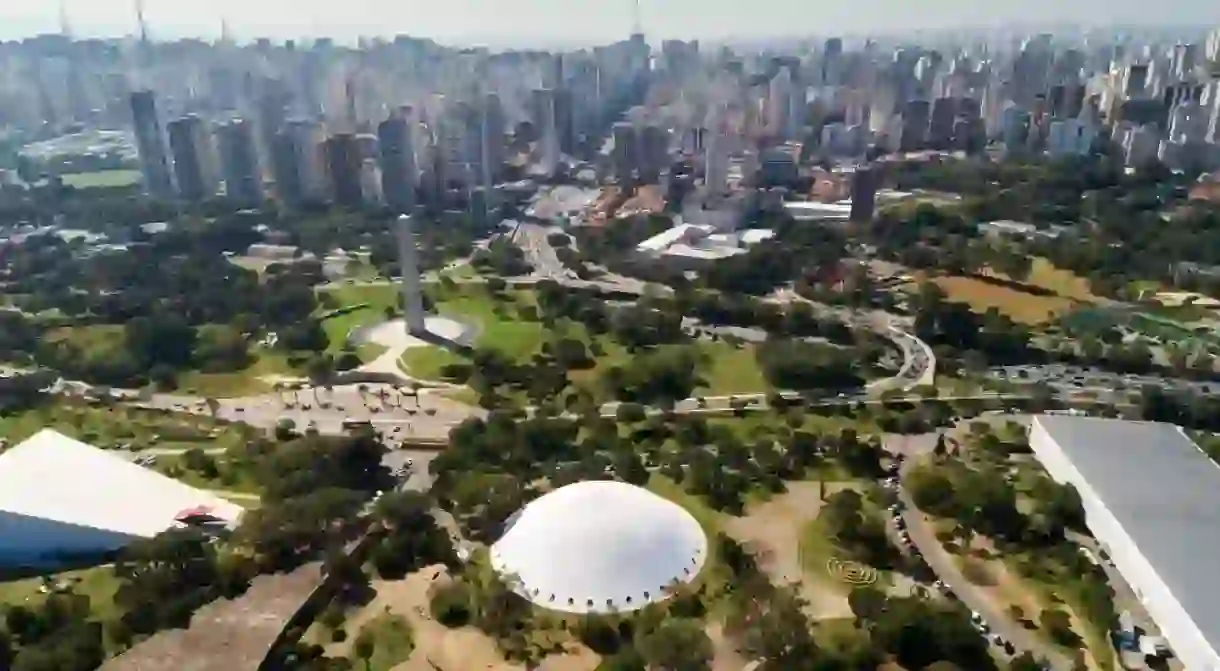 Ibirapuera park with the Sao Paulo skyline