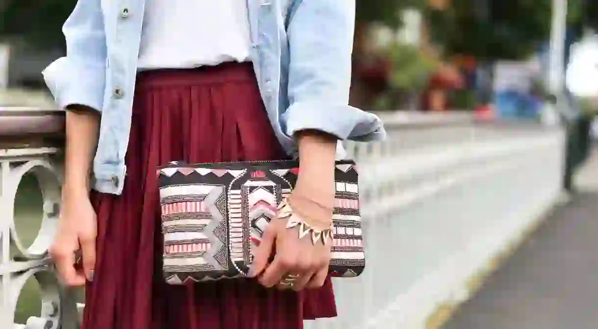 Red skirt and clutch