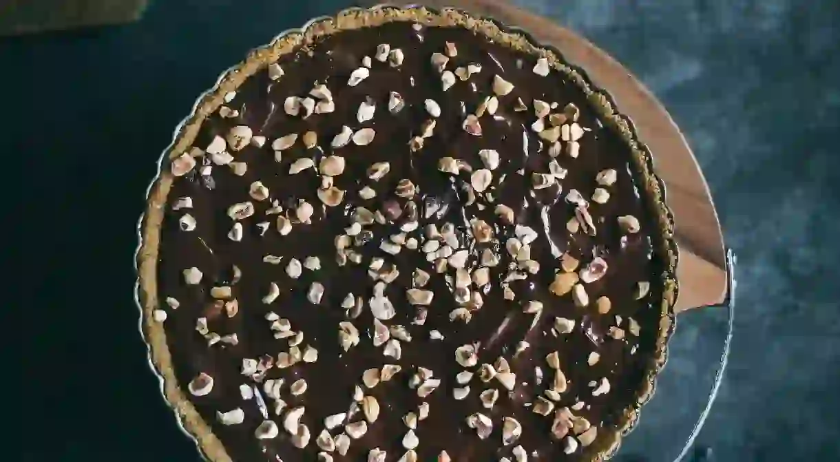 Chocolate Hazelnut Pie with a decadent graham cracker crust