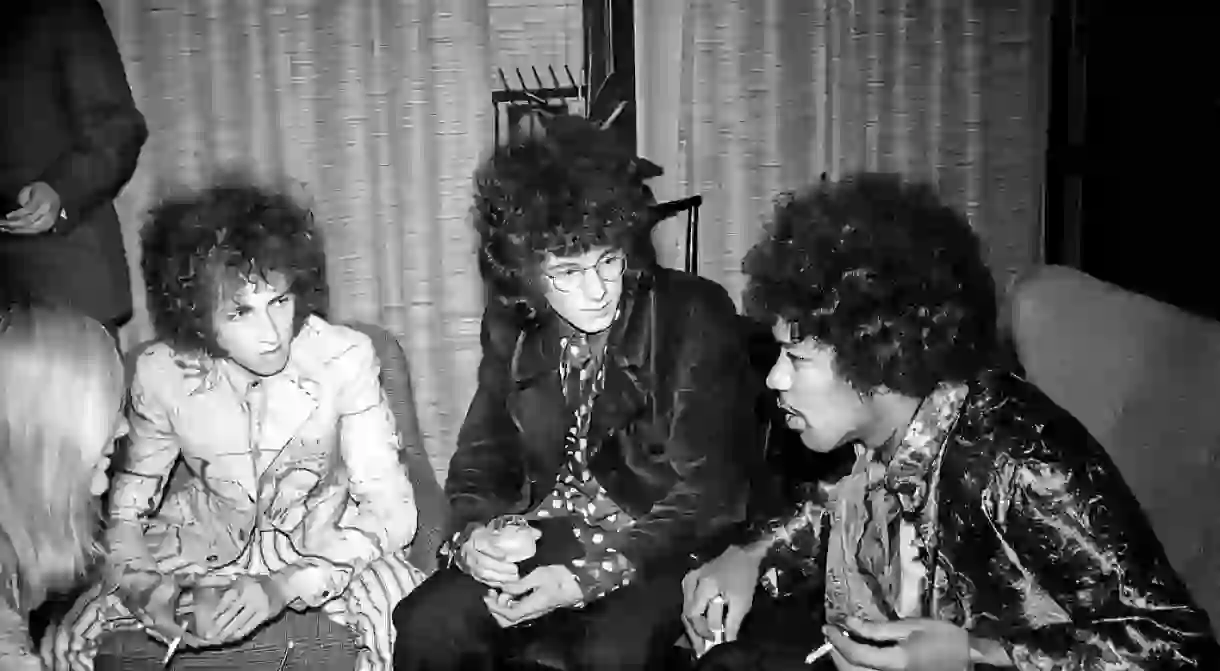 Jimi Hendrix at a party before his show