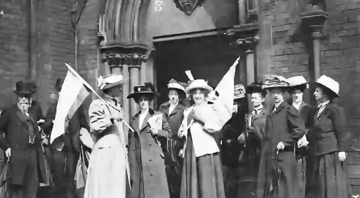 British suffragettes demonstrating for the right to vote in 1911