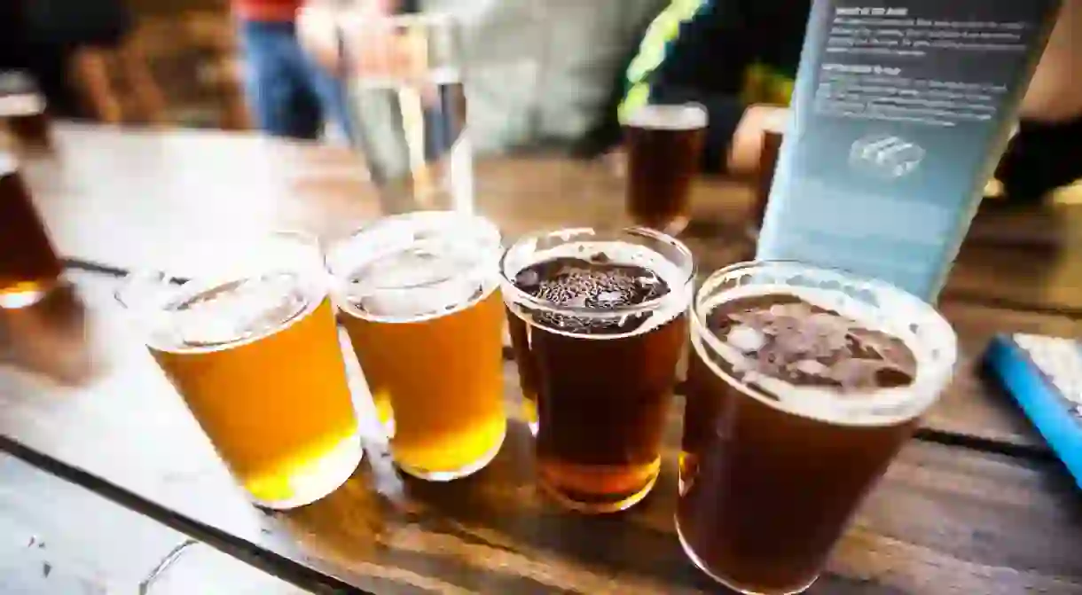 Beer flight at a brewery