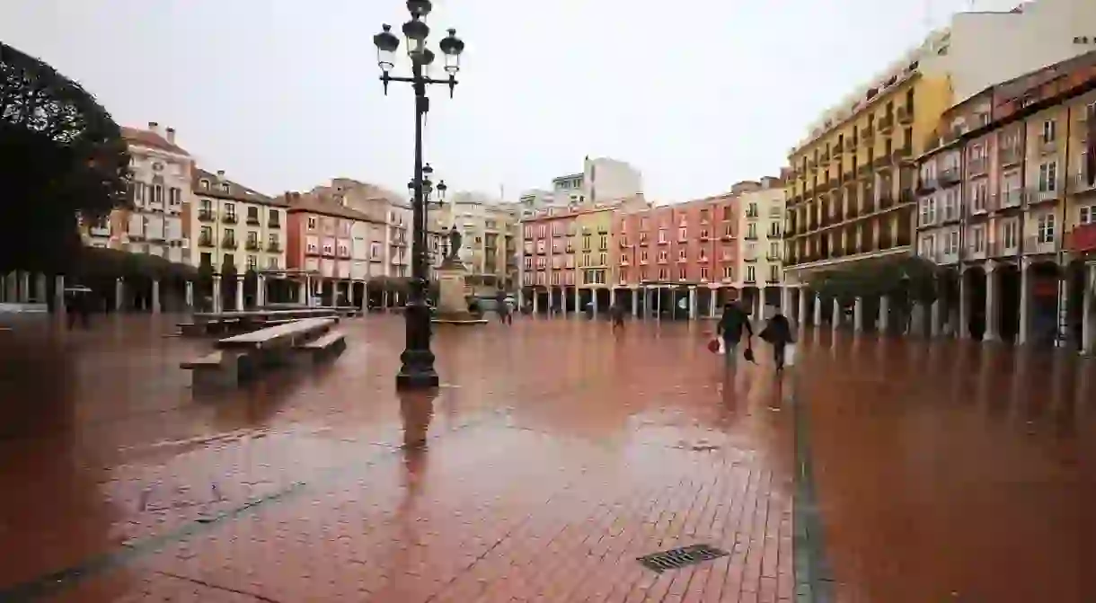 Burgos Plaza Mayor in the rain