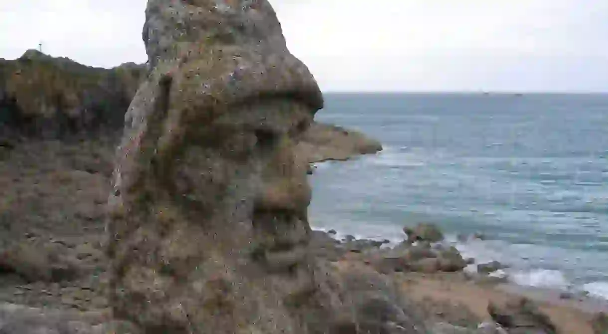 One of over 300 sculptured rocks in Rothéneuf