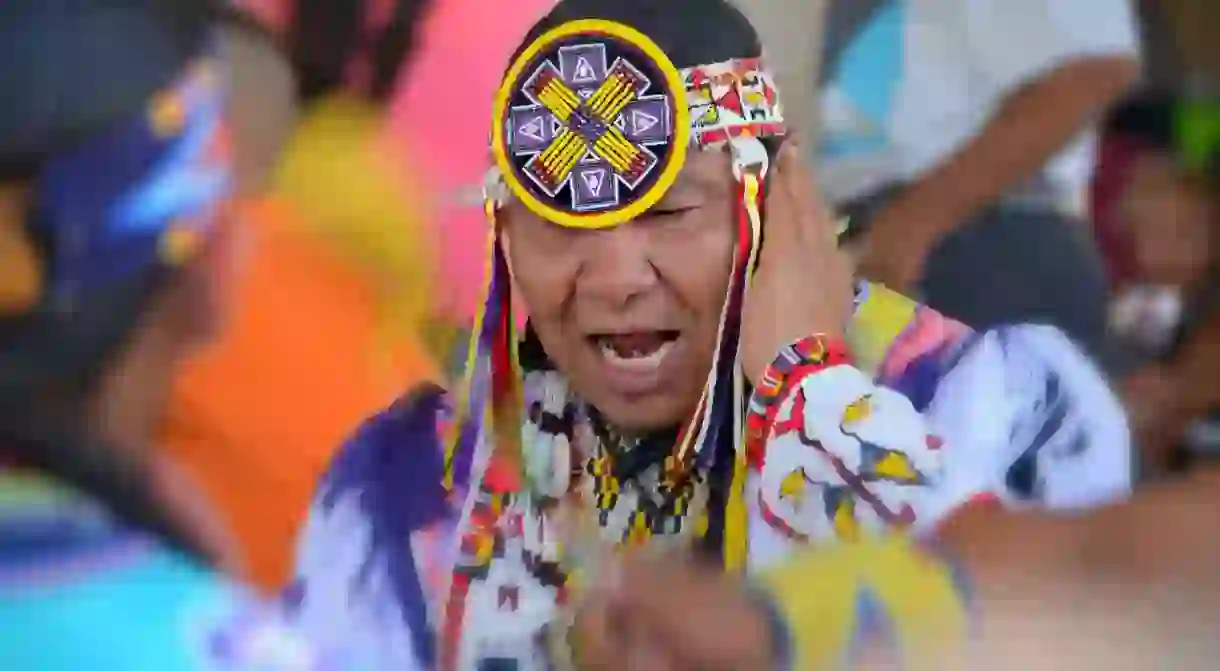 A dancer at a Nanticoke Lenni-Lenape powwow in 2014