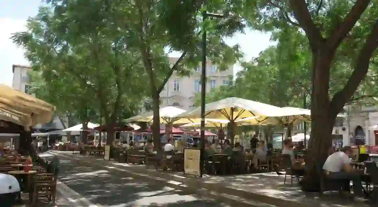 Bustling Place Jean Jaures in Montpellier