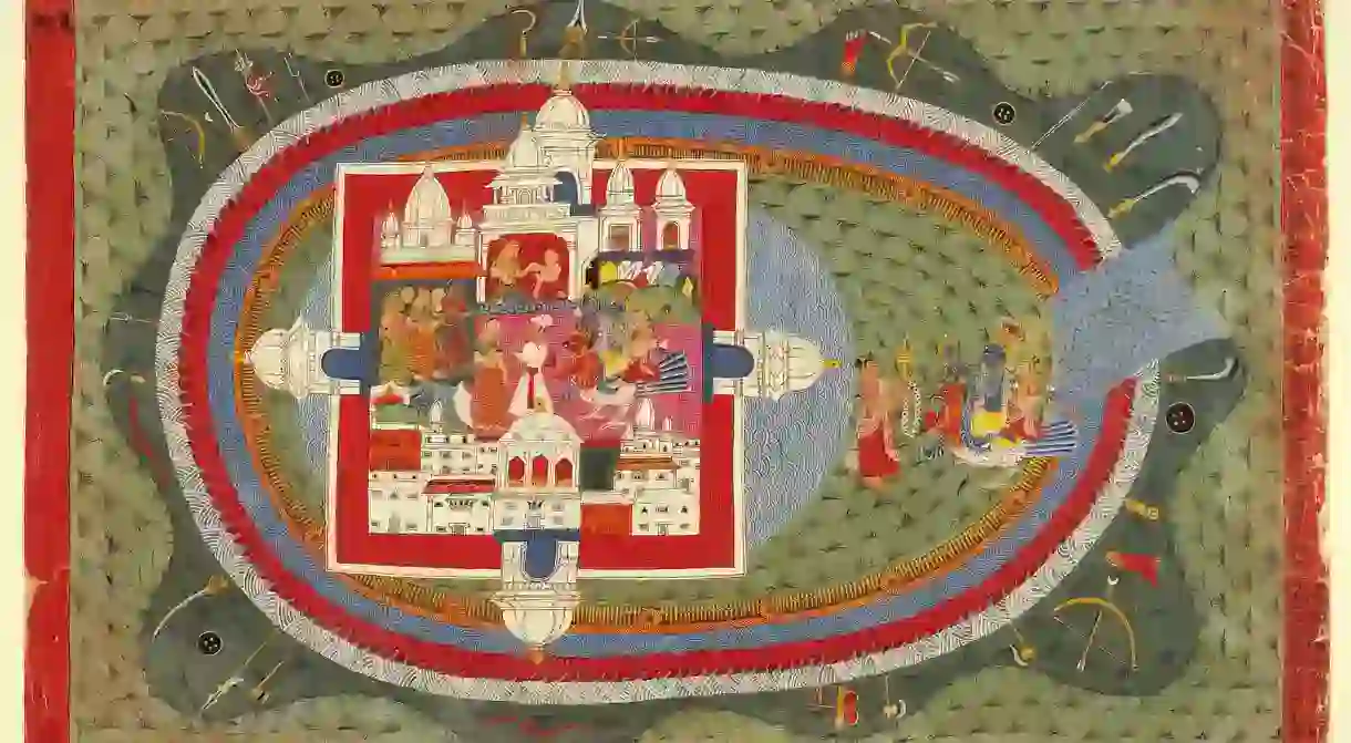 Scenes from the Story of Narakasura, Folio from a Bhagavata Purana