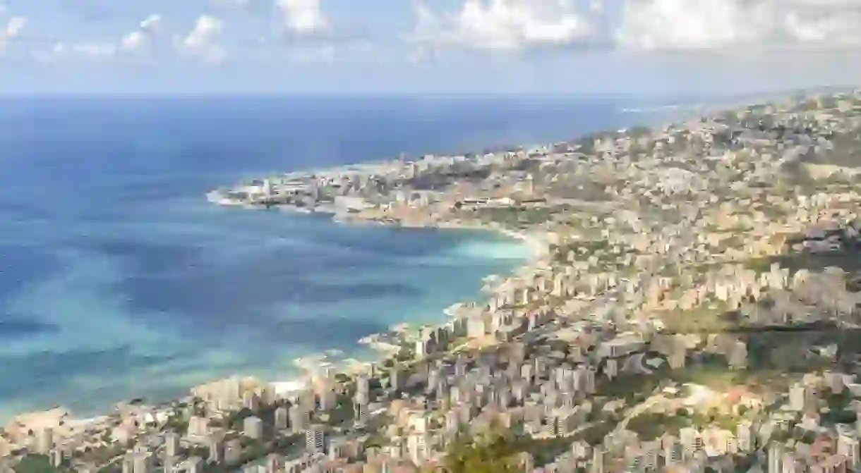 The coastline of Lebanon north of Beirut seen from the mountains