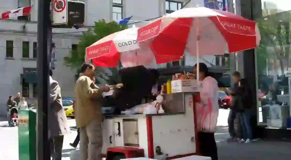 Hot dog carts are common in the plazas and parks of Puerto Rico