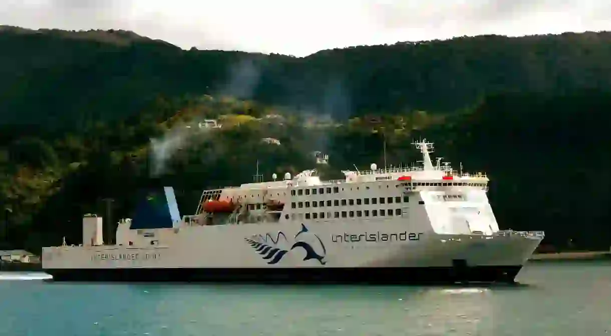 Interislander Ferry with the legendary Pelorus Jack in its logo.