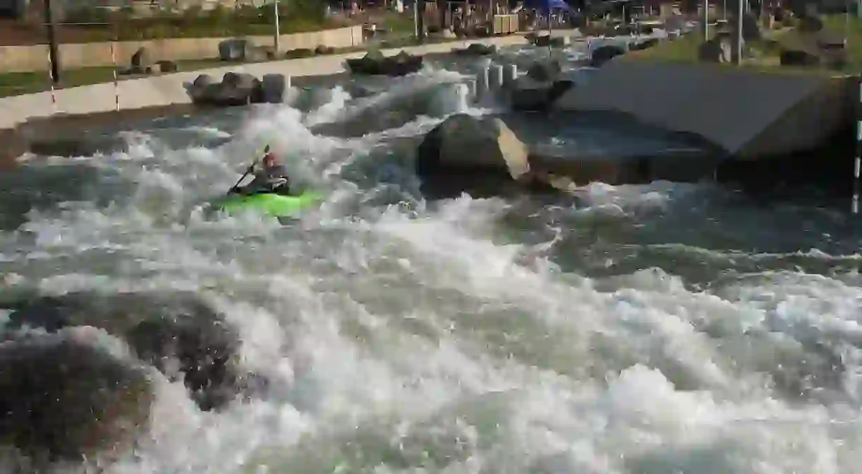 Running the rapids at the US National Whitewater Center