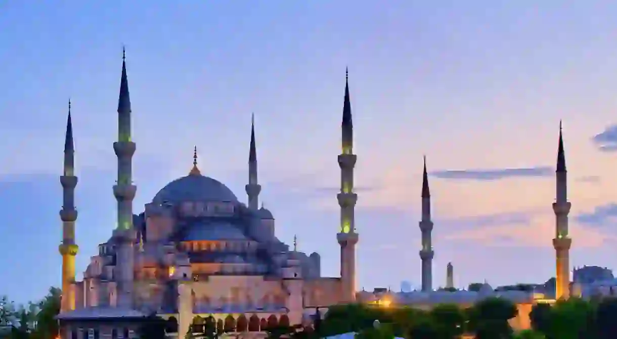 A view of the Blue Mosque in Istanbul at night