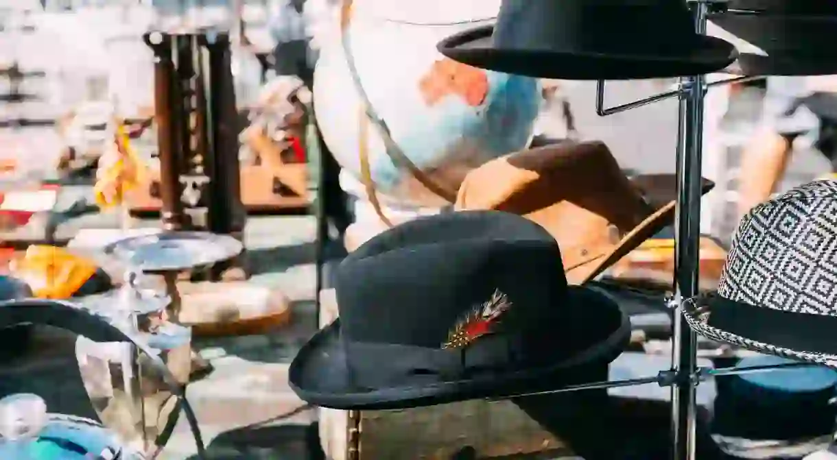 Hats at the Rose Bowl Flea Market in Pasadena