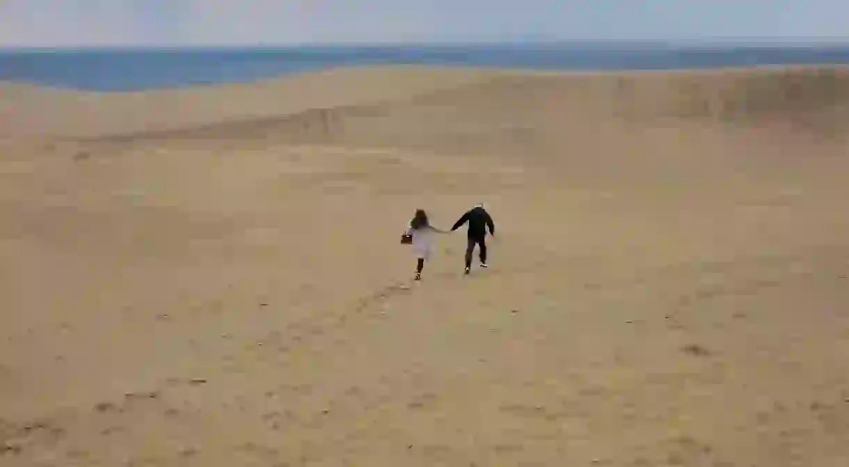 Couple Running (Tottori Sakyu, Sand Dunes, Japan)