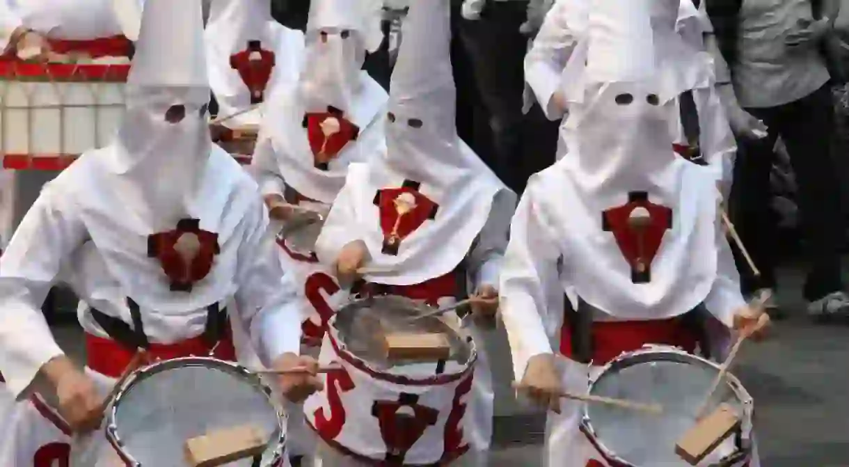 Drumming during one of Bilbaos Holy Week processions